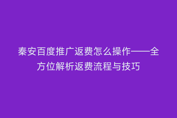 秦安百度推广返费怎么操作——全方位解析返费流程与技巧
