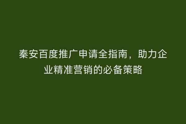 秦安百度推广申请全指南,助力企业精准营销的必备策略
