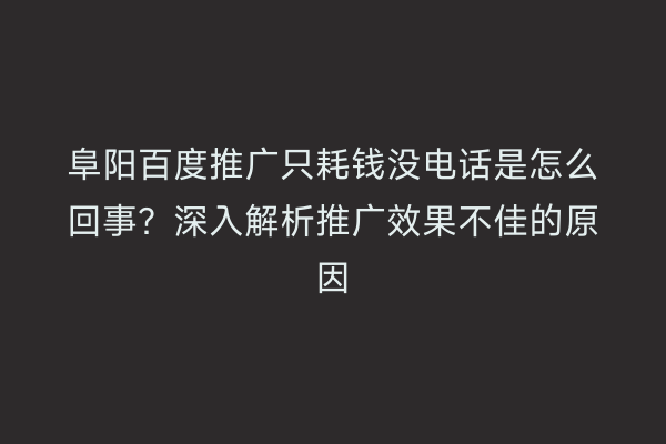 阜阳百度推广只耗钱没电话是怎么回事？深入解析推广效果不佳的原因