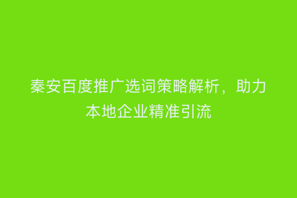 秦安百度推广选词策略解析,助力本地企业精准引流