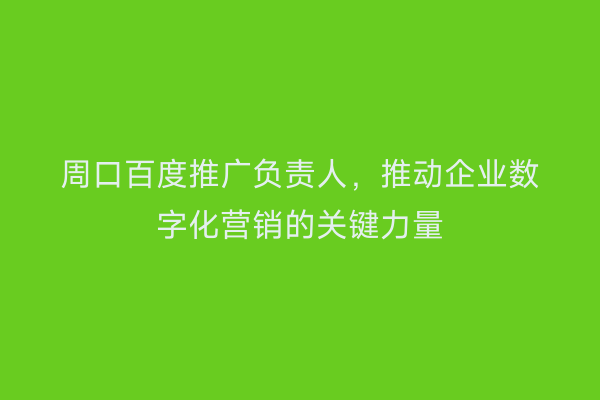 周口百度推广负责人,推动企业数字化营销的关键力量