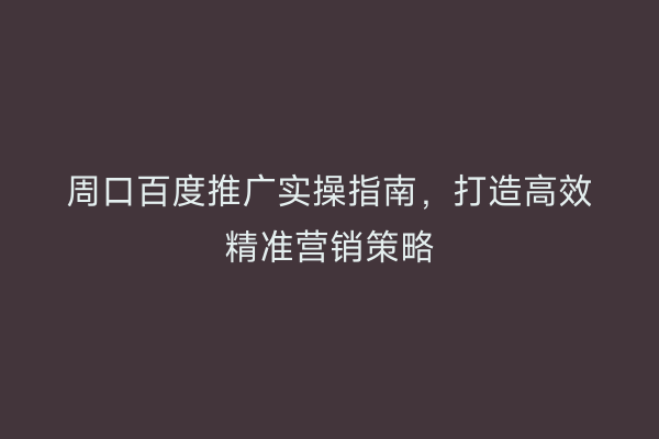 周口百度推广实操指南,打造高效精准营销策略