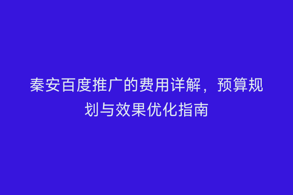 秦安百度推广的费用详解,预算规划与效果优化指南