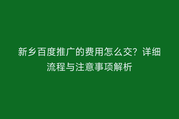 新乡百度推广的费用怎么交？详细流程与注意事项解析