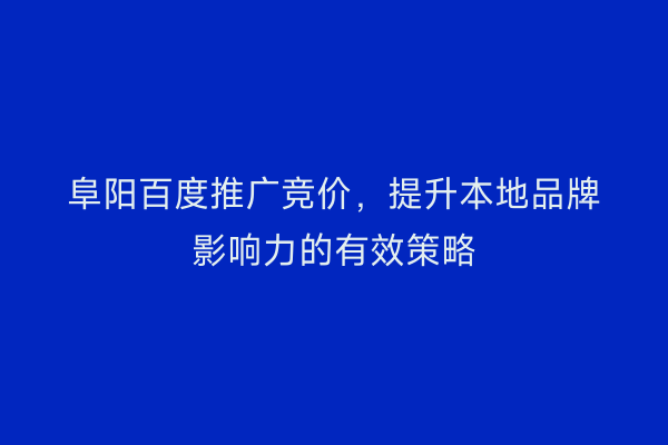 阜阳百度推广竞价，提升本地品牌影响力的有效策略