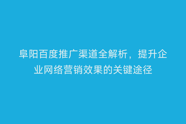 阜阳百度推广渠道全解析,提升企业网络营销效果的关键途径