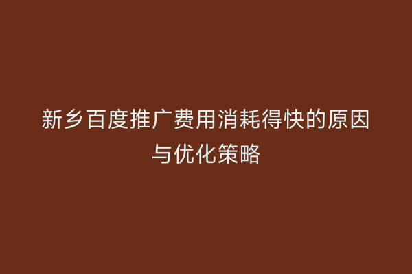 新乡百度推广费用消耗得快的原因与优化策略