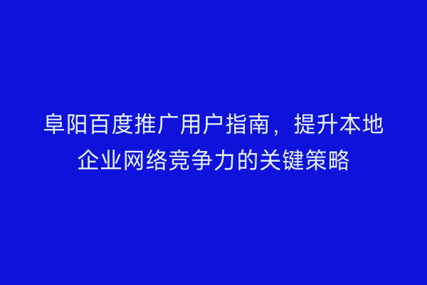 阜阳百度推广用户指南,提升本地企业网络竞争力的关键策略