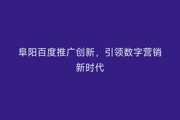 阜阳百度推广创新,引领数字营销新时代