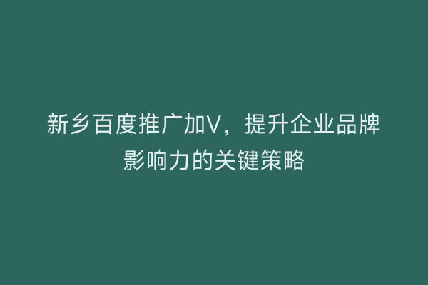 新乡百度推广加V,提升企业品牌影响力的关键策略