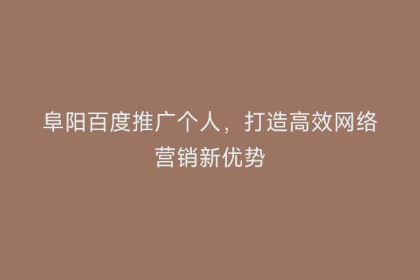 阜阳百度推广个人,打造高效网络营销新优势