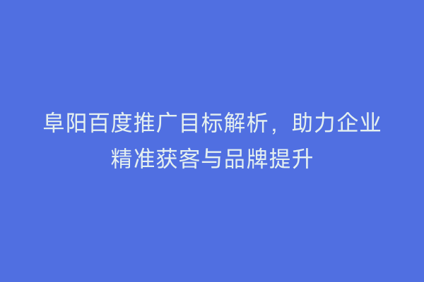 阜阳百度推广目标解析，助力企业精准获客与品牌提升