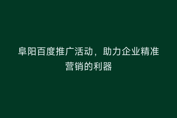 阜阳百度推广活动,助力企业精准营销的利器