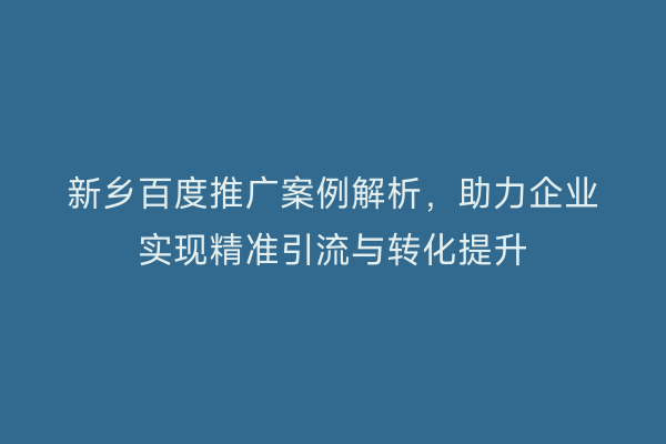 新乡百度推广案例解析,助力企业实现精准引流与转化提升