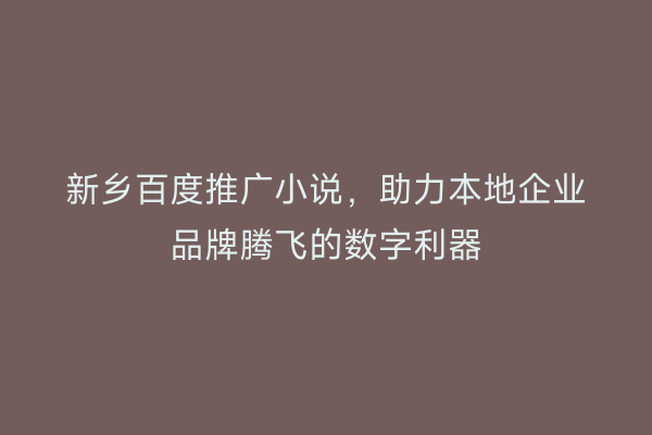 新乡百度推广小说,助力本地企业品牌腾飞的数字利器