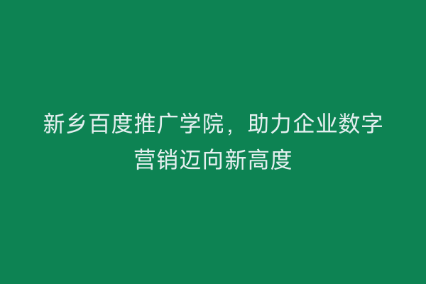 新乡百度推广学院,助力企业数字营销迈向新高度