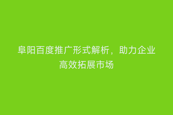 阜阳百度推广形式解析,助力企业高效拓展市场