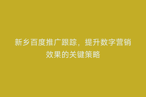 新乡百度推广跟踪，提升数字营销效果的关键策略