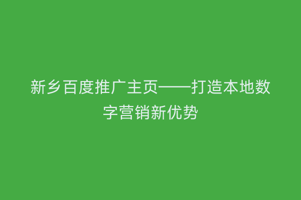 新乡百度推广主页——打造本地数字营销新优势