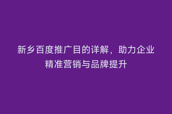 新乡百度推广目的详解,助力企业精准营销与品牌提升