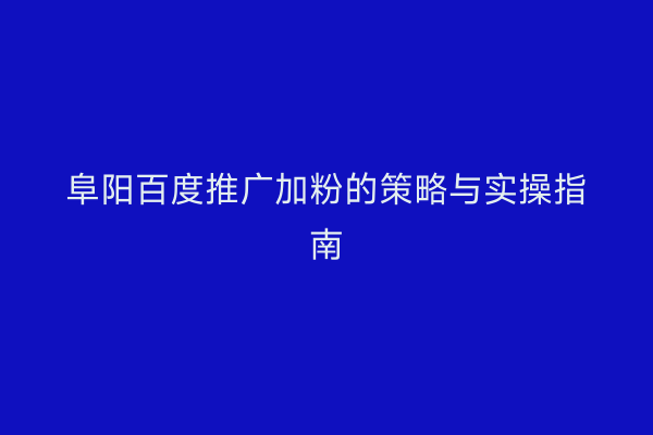 阜阳百度推广加粉的策略与实操指南
