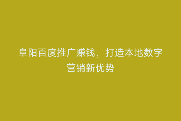 阜阳百度推广赚钱,打造本地数字营销新优势