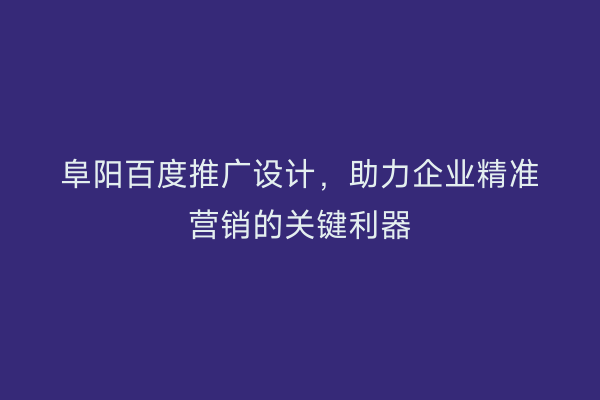 阜阳百度推广设计，助力企业精准营销的关键利器