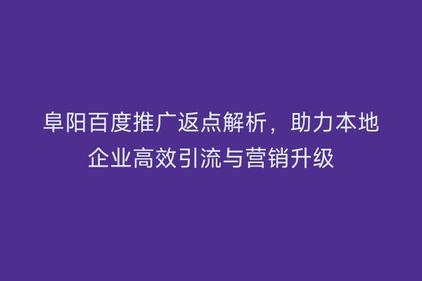 阜阳百度推广返点解析,助力本地企业高效引流与营销升级
