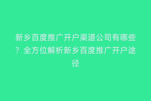 新乡百度推广开户渠道公司有哪些？全方位解析新乡百度推广开户途径