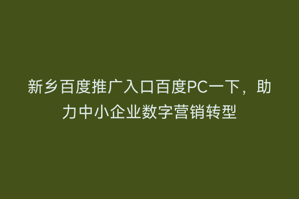 新乡百度推广入口百度PC一下,助力中小企业数字营销转型