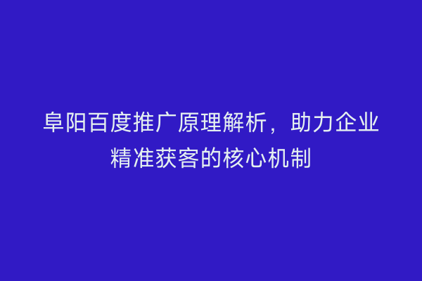 阜阳百度推广原理解析，助力企业精准获客的核心机制