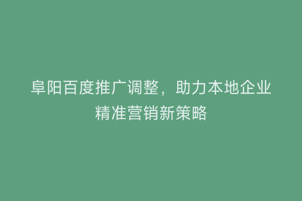 阜阳百度推广调整,助力本地企业精准营销新策略