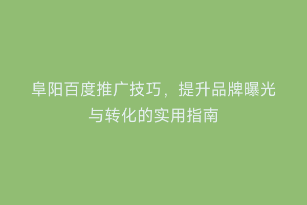 阜阳百度推广技巧,提升品牌曝光与转化的实用指南
