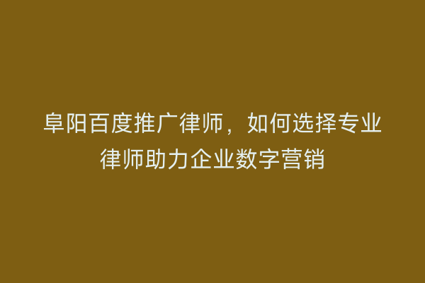 阜阳百度推广律师，如何选择专业律师助力企业数字营销