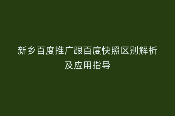 新乡百度推广跟百度快照区别解析及应用指导