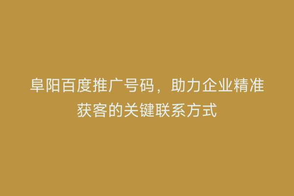 阜阳百度推广号码,助力企业精准获客的关键联系方式