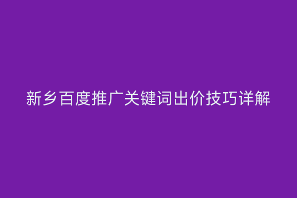新乡百度推广关键词出价技巧详解