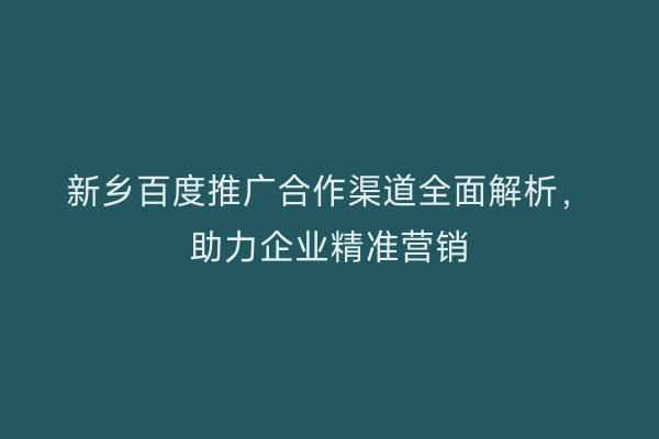 新乡百度推广合作渠道全面解析，助力企业精准营销