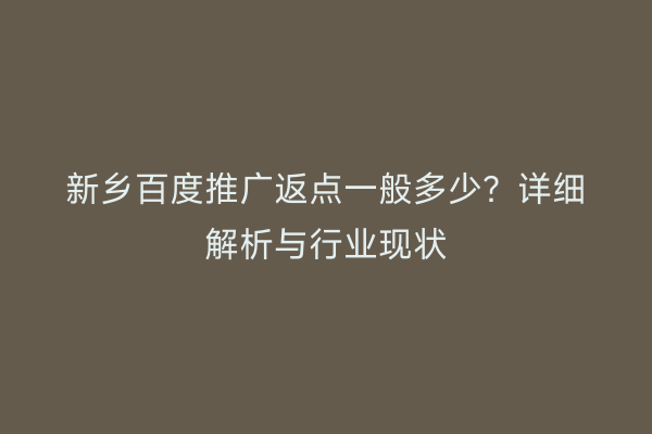 新乡百度推广返点一般多少？详细解析与行业现状