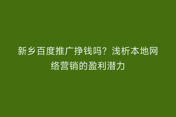 新乡百度推广挣钱吗?浅析本地网络营销的盈利潜力