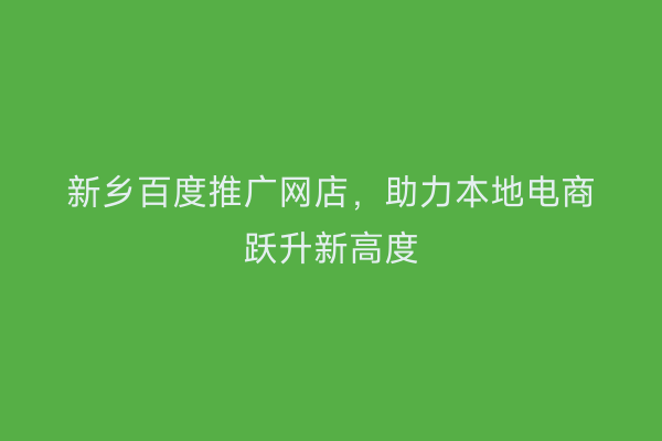 新乡百度推广网店，助力本地电商跃升新高度