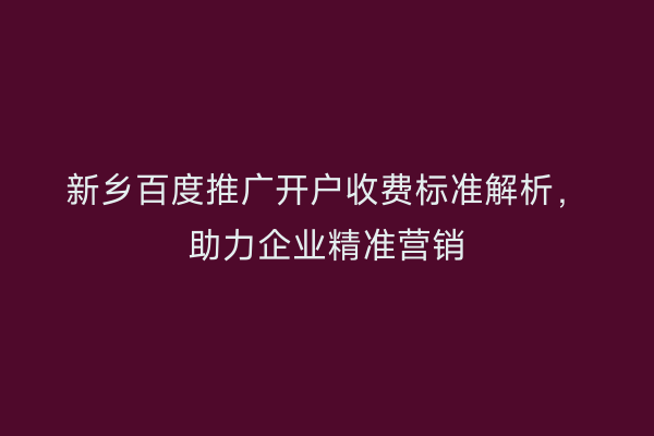 新乡百度推广开户收费标准解析，助力企业精准营销