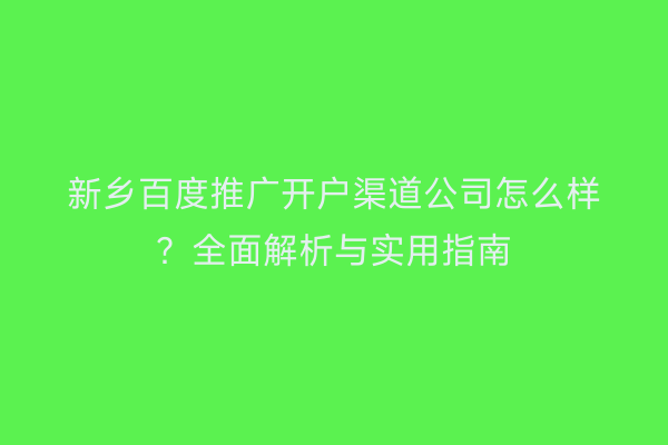 新乡百度推广开户渠道公司怎么样？全面解析与实用指南