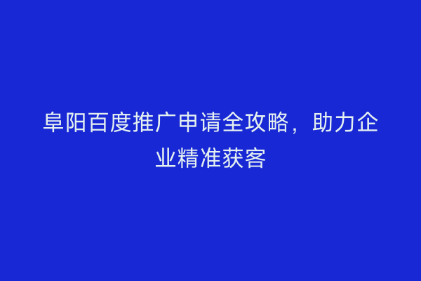 阜阳百度推广申请全攻略，助力企业精准获客