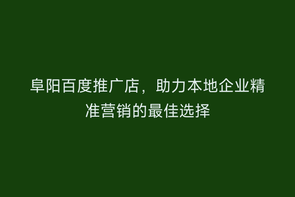 阜阳百度推广店,助力本地企业精准营销的最佳选择