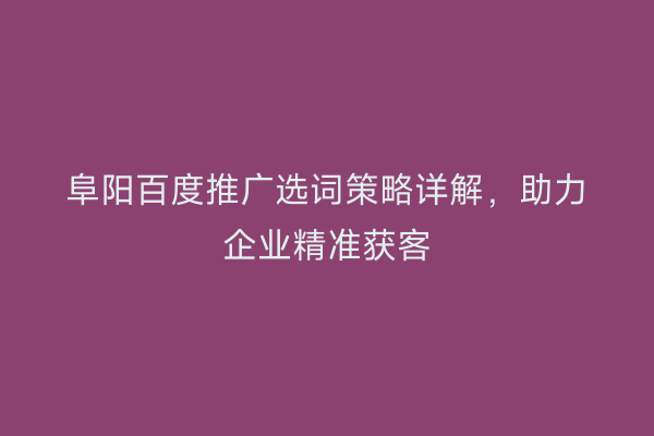 阜阳百度推广选词策略详解,助力企业精准获客
