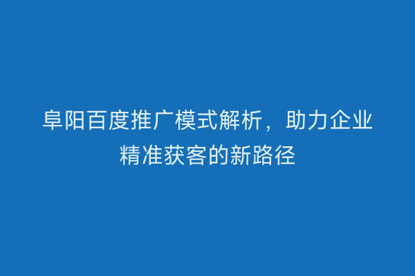 阜阳百度推广模式解析，助力企业精准获客的新路径
