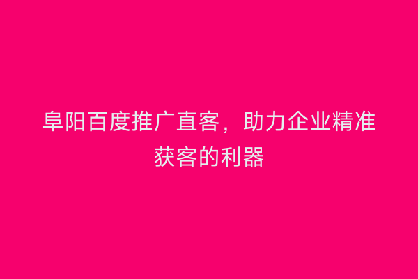 阜阳百度推广直客,助力企业精准获客的利器