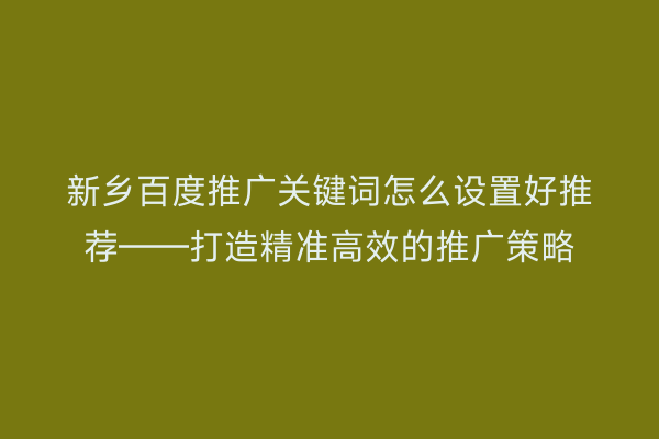 新乡百度推广关键词怎么设置好推荐——打造精准高效的推广策略