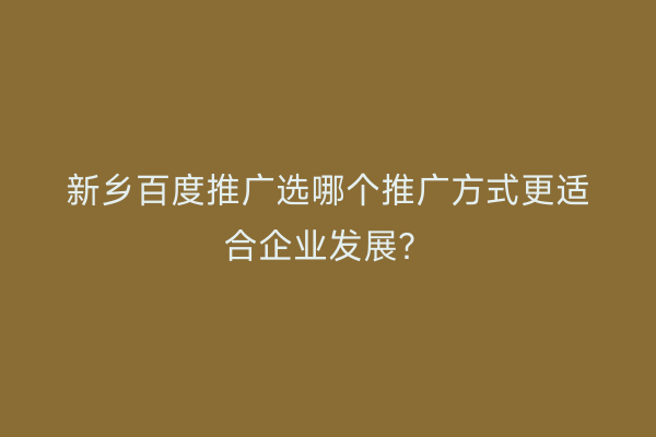 新乡百度推广选哪个推广方式更适合企业发展?